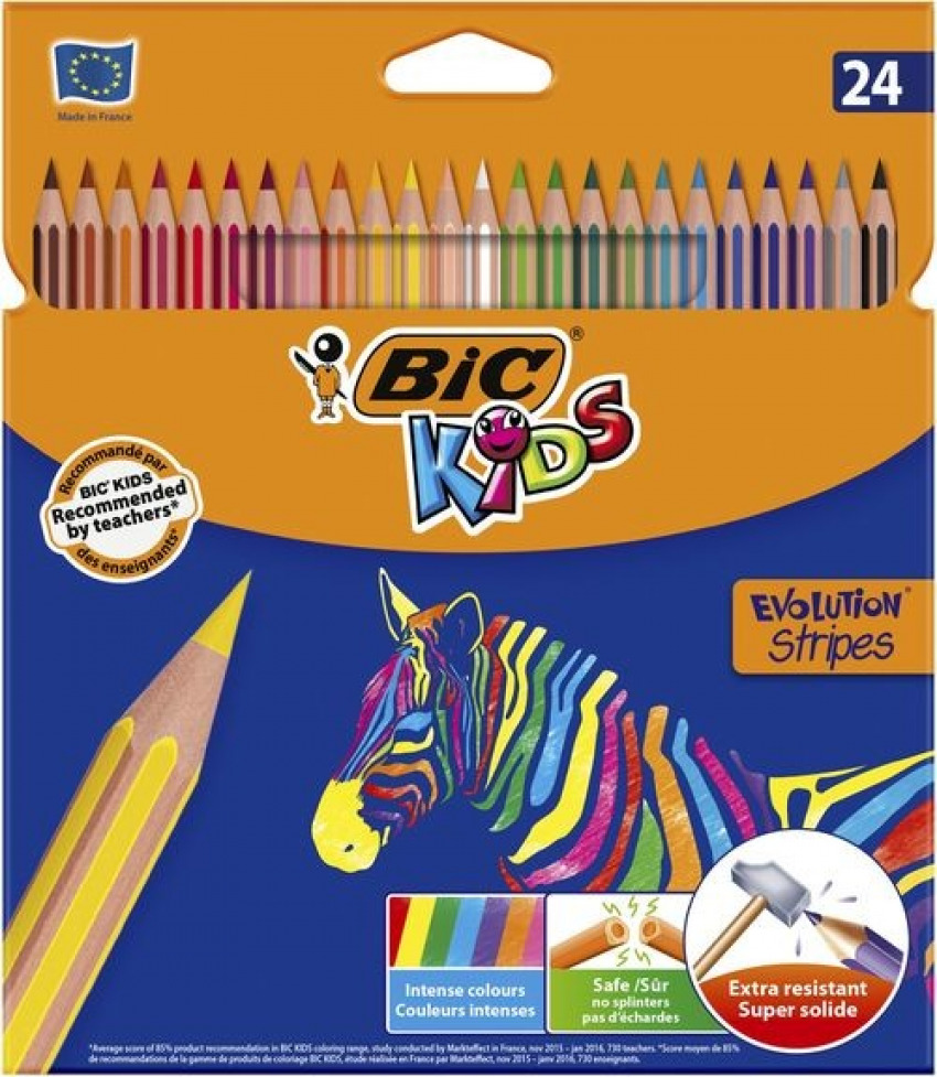 [9505251] ESTUCHE 24 LAPICES COLORES BIC KIDS EVOLUTION STRIPES