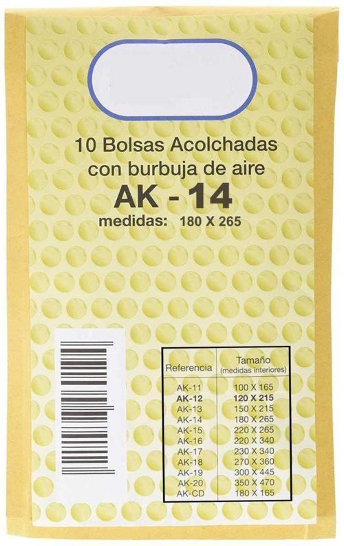 [146035] PAQUETE 10 UDS. BOLSA AIR BAG ACOLCHADA ENVIOS ESPECIALES AK-14 KRAFT AUTOADHESIVO MEDIDA INTERIOR 180X265, 26 GRS. SAM 146035