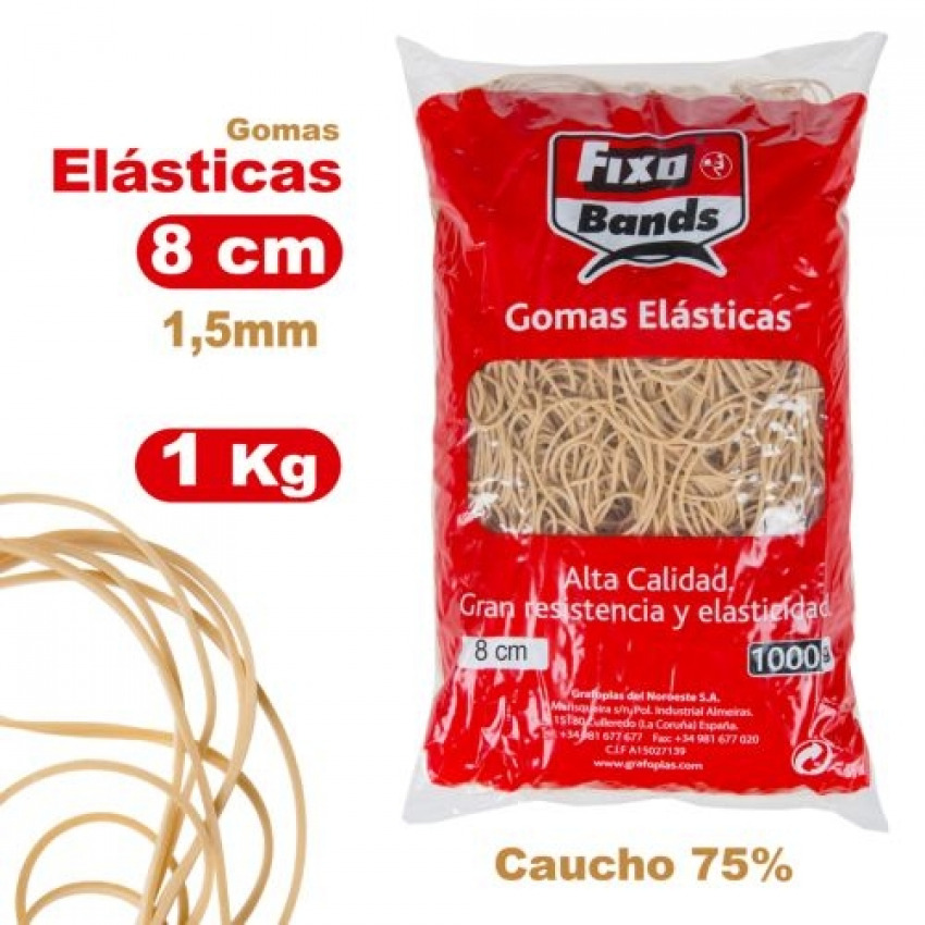 Bolsa 1000g gomas elásticas nº8 fixo 1,5mm x 8cm