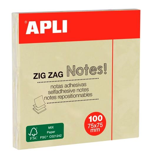 [12078] APLI NOTAS ADHESIVAS ZIGZAG CLASSIC 75X75MM BLOC 100H AMARILLO