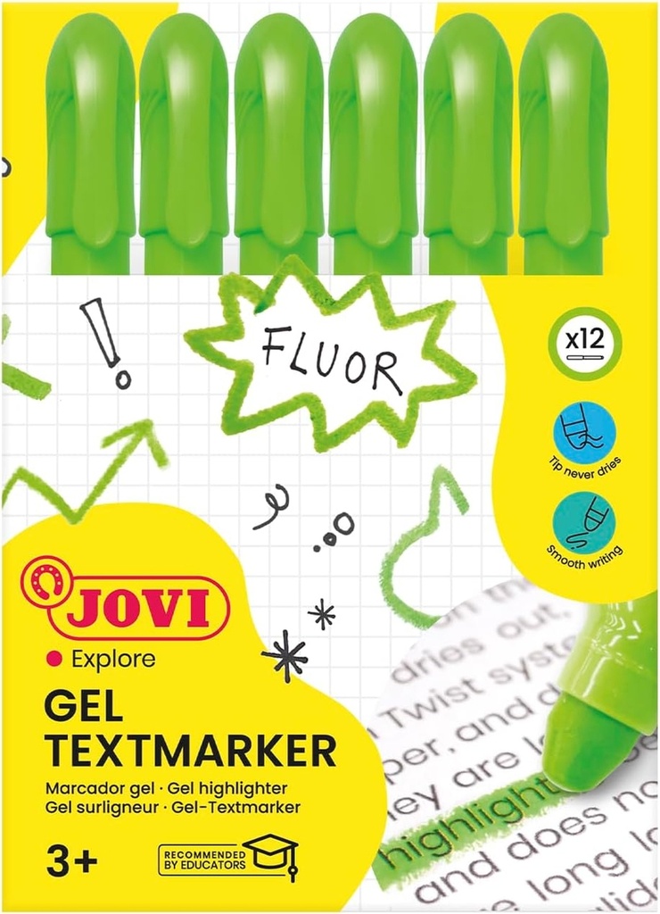 C/12 MARCADORES FLUORESCENTES CERA GEL VERDE