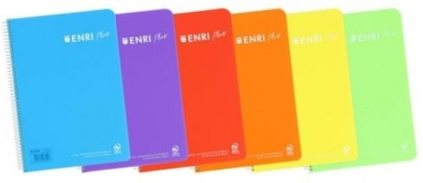 Paq/5 cuaderno espiral fº 80h 90g. liso enri plus tapa plastico