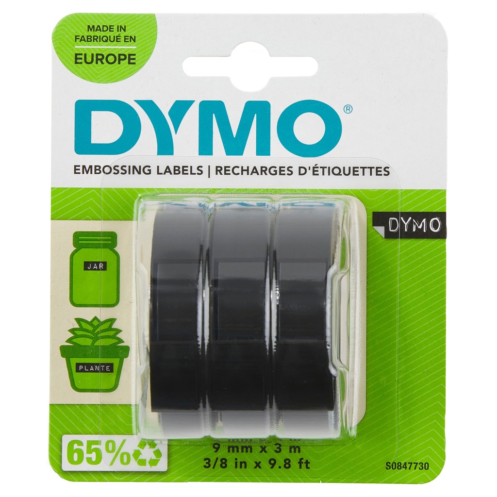 [S0847730] BLISTER 3 UNIDADES CINTA DYMO 3D 9MMX3M NEGRO
