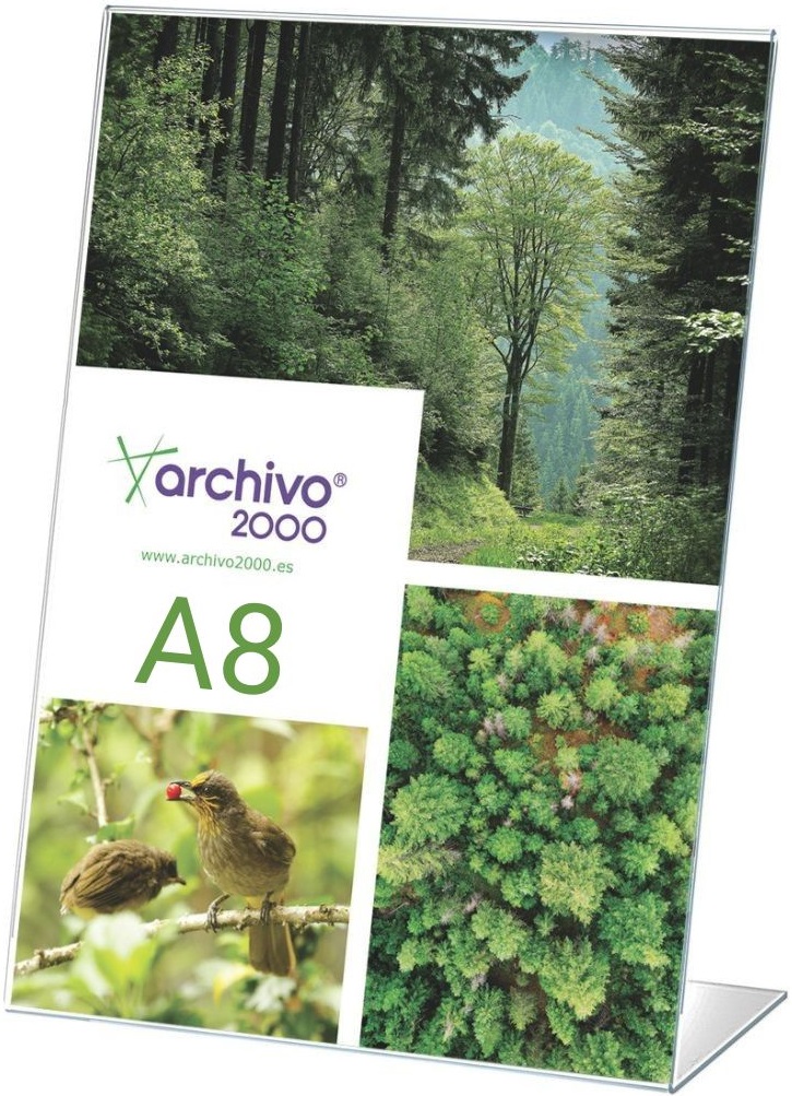 EXPOSITOR DE SOBREMESA FORMA L A8 VERTICAL 35X55X75MM
