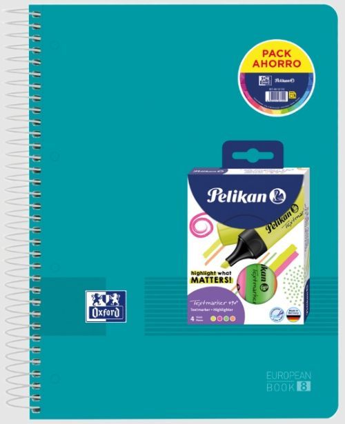 C/10 Pack cuaderno espriral a4+ 160h 90g cuad.5x5 ebook8 live&amp;go colores vivos + pack 4 marcadores fluorescentes textmaker 490 regalo