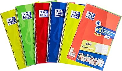[400122761] Pack 4+1 cuaderno espiral fº 80h 90g. cuad.4x4 c/m tapa extradura colores vivos