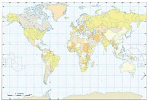 Paq/50 mapas planisferio a3 politico mudos