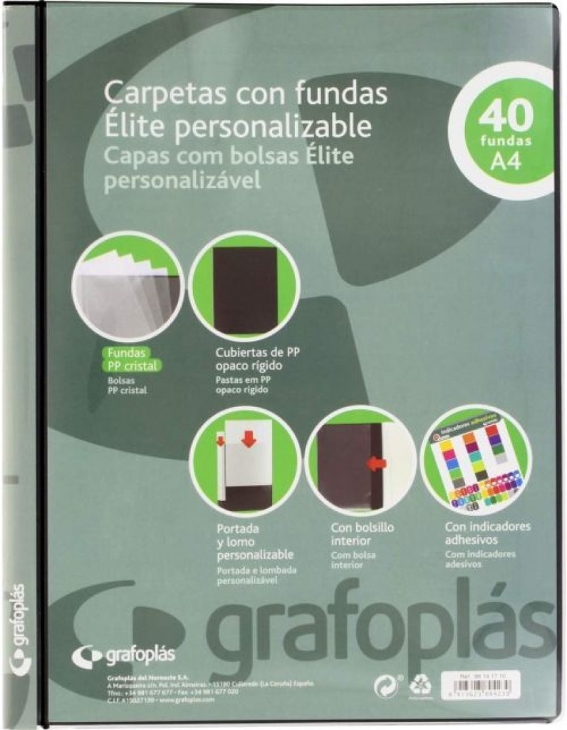Carpeta personalizable A4 40 fundas soldadas color negro Elite