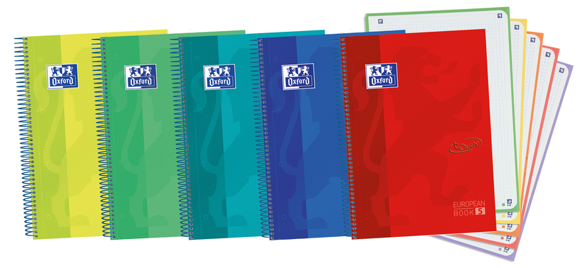 paq/5 cuaderno espiral a4+ 120h 90g. cuad.5x5 europeanbook5 touch colores vivos
