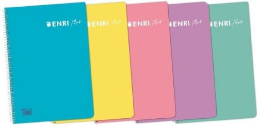Paq/5 cuaderno espiral 4º 80h 90g. cuad.4x4 c/m enri plus tapa plastico colores pastel