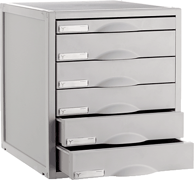 [8206C] Archivador modular con 6 cajones, 1 de 22mm y 5 de 52mm color gris