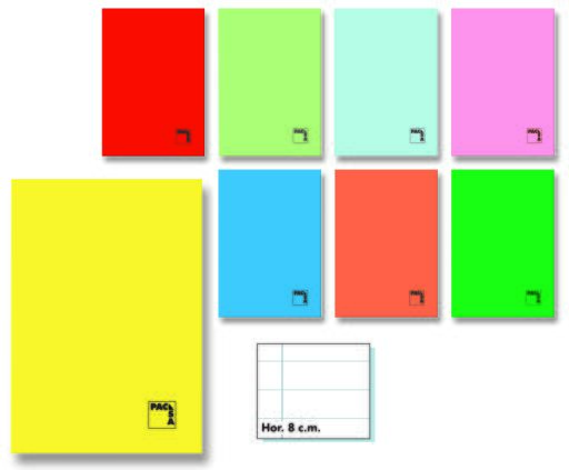 Paq/10 libreta a5+ 48h 70g. 1 horizontal c/m tapa gofrada colores surtidos pacsa