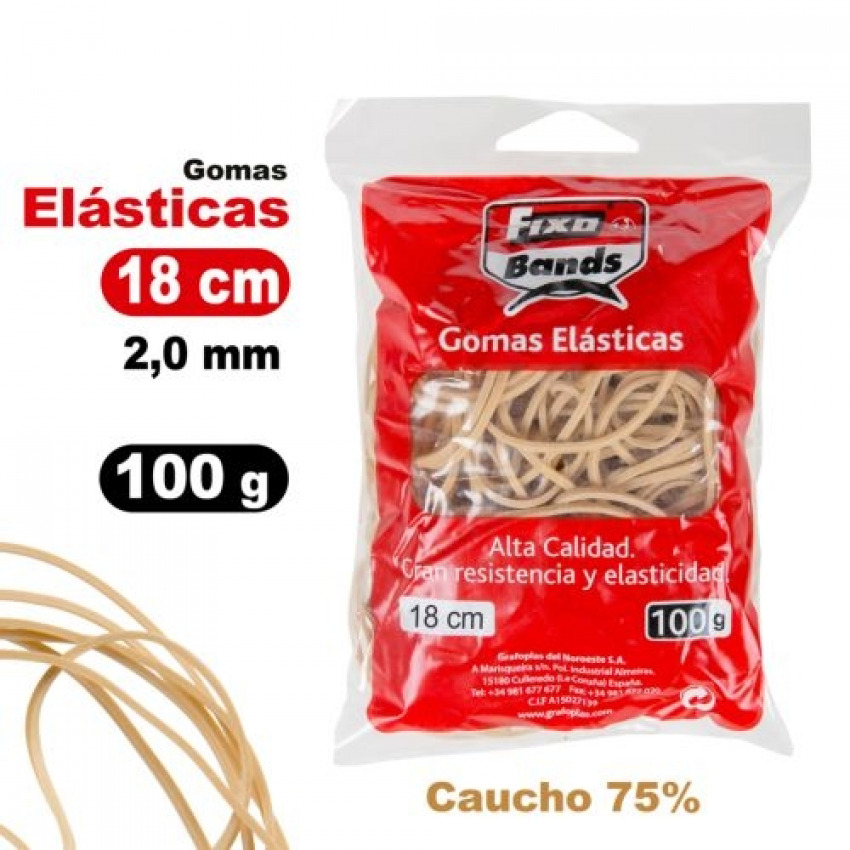 Caja 100g gomas elasticas nº18 fixo 2mmx18cm