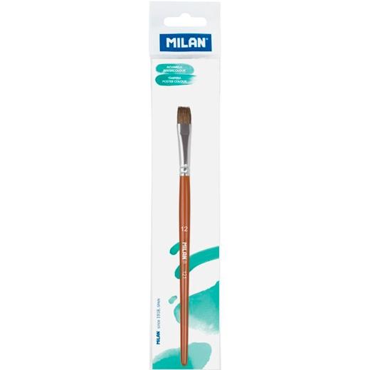 [0412112P] MILAN PINCEL ESCOLAR PLANO SERIE 121 Nº 12 EN BOLSITA C/COLGADOR MARRÓN