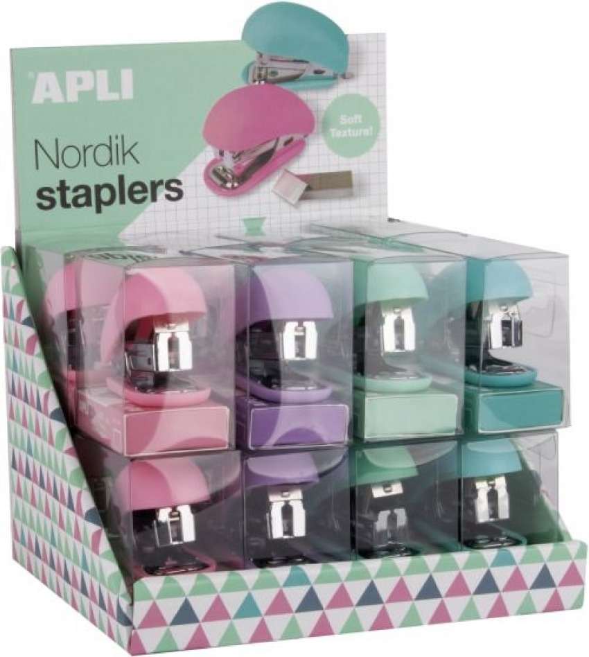 Exp 16 grapadoras nordik collection + 1000 grapas colores surtidos