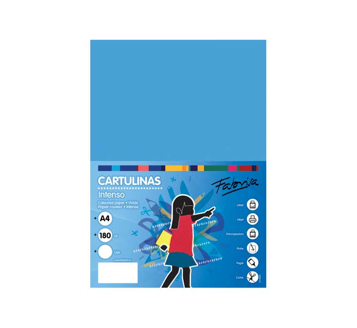 [15464] PAQ. 50H CARTULINA FABRISA 180GR A4 AZ TURQ.