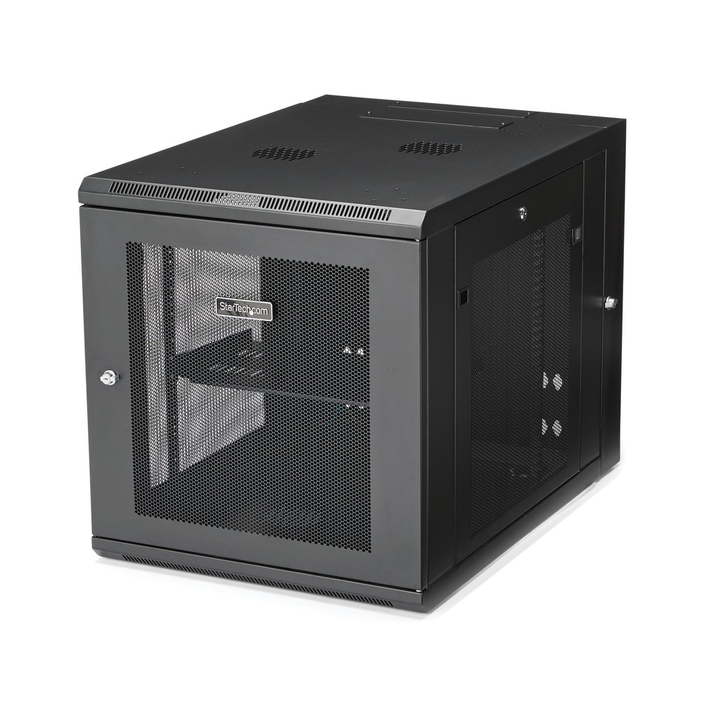 Armario Rack de Pared para Servidores 12U 19" 4 Columnas y Estante 1U - Rack de Servidores de Montaje en Pared con Bisagra - Rack Ventilado para Equipo de Red