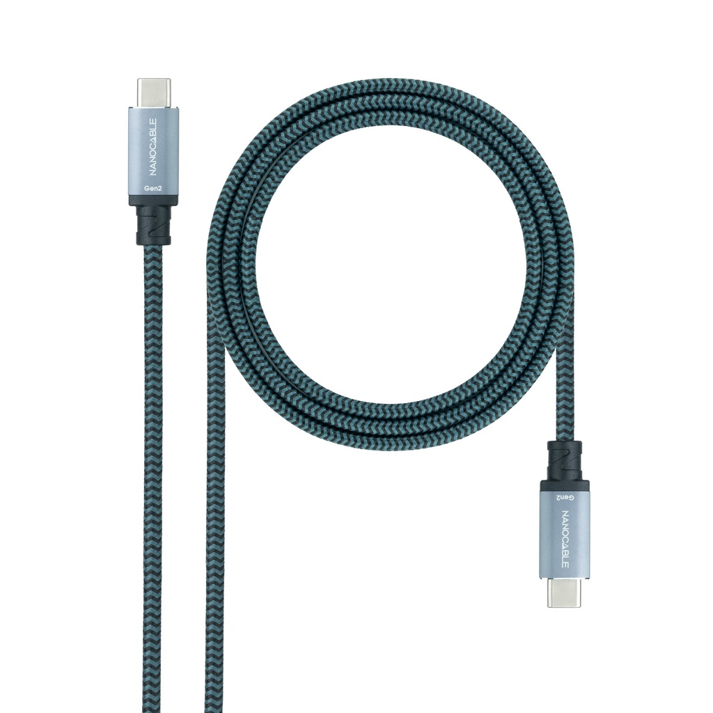 Cable USB 3.1 Gen2 10Gbps 5A, 4K/60Hz, USB-C/M-USB-C/M, Gris/Negro, 0.5 m
