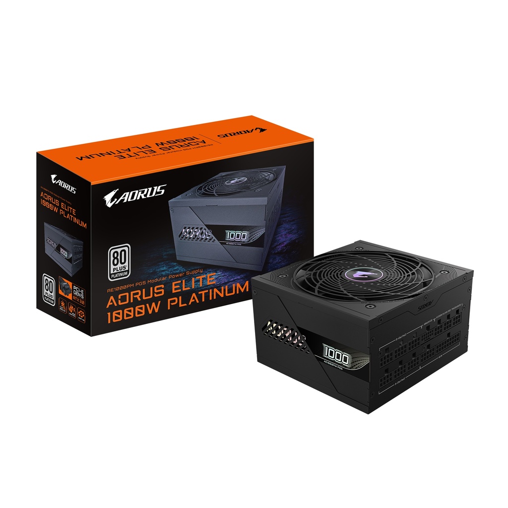 AORUS ELITE P1000W ICE Fuente de Alimentación - PCIe 5.0, 80 PLUS Platinum, Diseño completamente modular, Ventilador de 120 mm, Compatible con ATX 3.0, Enchufe UE