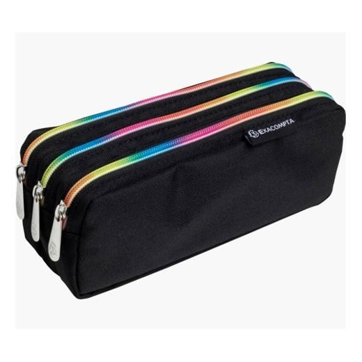 [52140E] EXACOMPTA ESTUCHE RECTANGULAR 3 COMPARTIMENTOS RAIMBOW NEGRO - Pack de 6 unidades