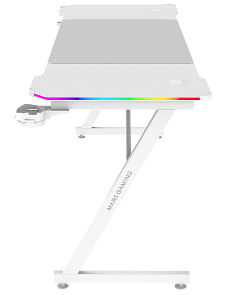 [MGDX160RGBW] MGD-X160RGB, Mesa Gaming Ergonómica, Iluminación ARGB con Mando, Fibra de Carbono, Alfombrilla XXL, Soporte Auriculares y Bebida, Gestión Cableado, Escritorio Gaming 160x60cm, Blanco