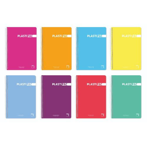 CUADERNO SERIE PLASTIPAC 90 GRS. TAPA POLIPROPILENO FOLIO (215X310MM.) 80 HOJAS CUADRÍCULA 5X5 CON MARGEN SURTIDO PACSA 16468 - Color no elegible