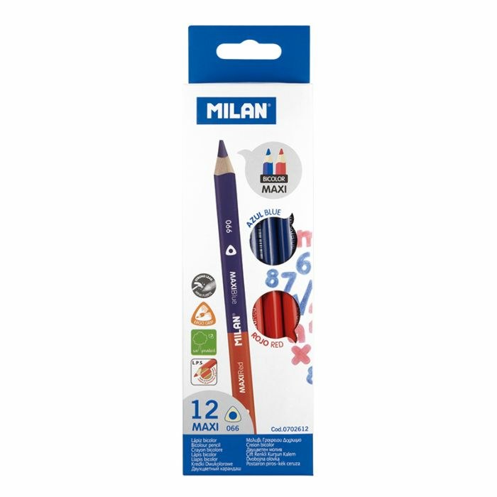 [0702612] C/12 LAPIZ BICOLOR TRIANGULAR ROJO-AZUL 066 GRUESO MILAN