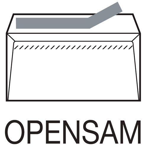 CAJA 500 SOBRES DIN DL (110X220) OFFSET BLANCO 90 GRS. VENTANA IZQUIERDA 45X100  B.20 I.20 OPENSAM AUTOADHESIVO CON TIRA DE SILICONA SAM 247676