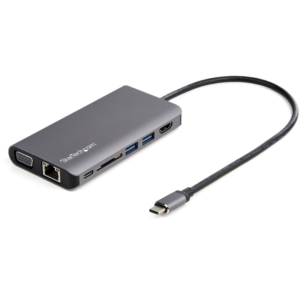 [DKT30CHVAUSP] Adaptador Multipuertos USB-C - Mini Docking Station para Viajes con HDMI de 4K o VGA de 1080p - con Hub Ladrón USB 3.0 - PD de 100W - SD - Ethernet - Audio y Micrófono - Replicador de Puertos Portátil