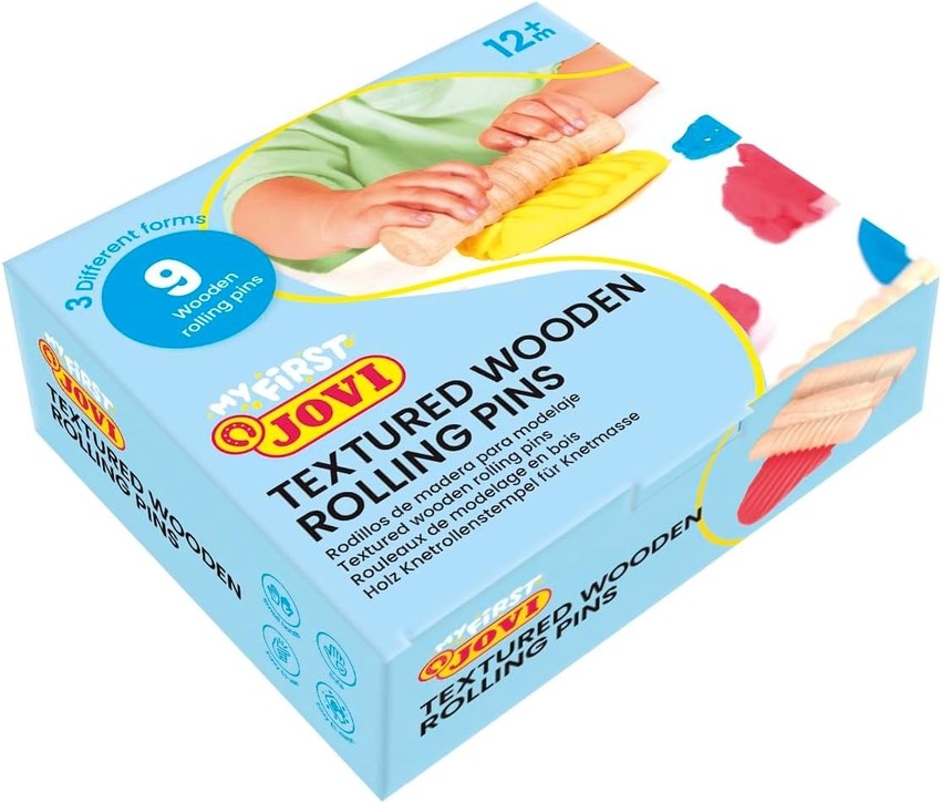 Schoolpack 9 rodillos de madera diferentes texturas (3 unidades x 3 texturas) My first plastilina baby