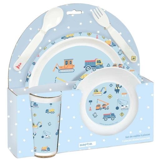 SET DE PLATOS, CUBIERTOS Y VASO SAFTA PREESCOLAR GRUAS 26x26x9cm
