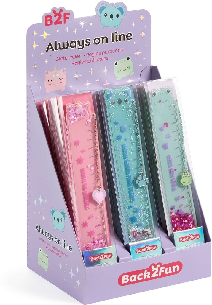 EXP 18 REGLAS GLITTER 15CM CON MARCAPAGINAS B2F