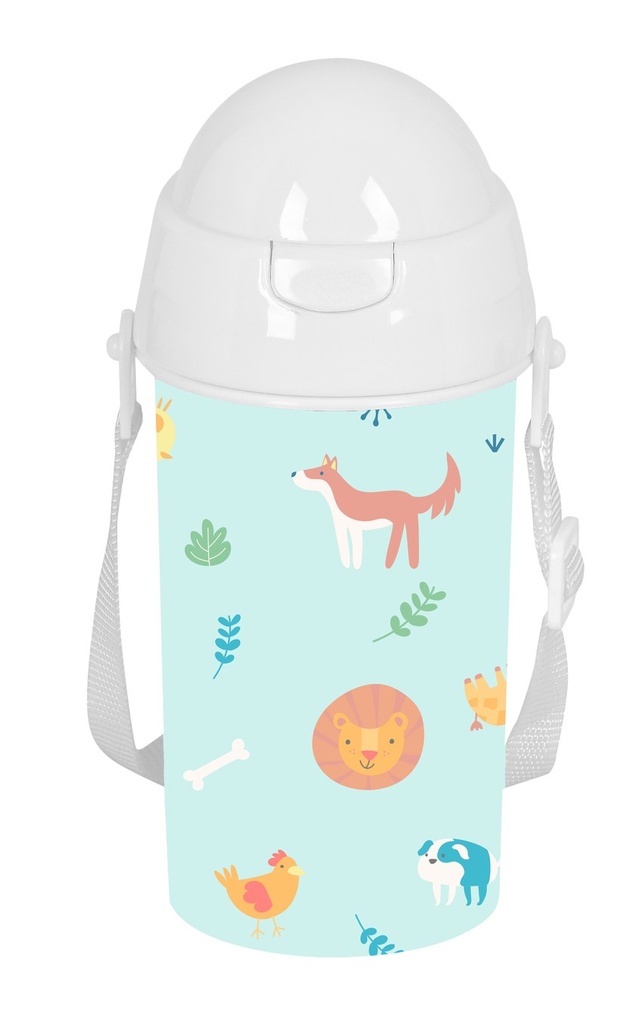 BOTELLA 500ml APERTURA AUTOMATICA CON PAJITA SAFTA PREESCOLAR PANDI 7,3x19,5x7,3cm
