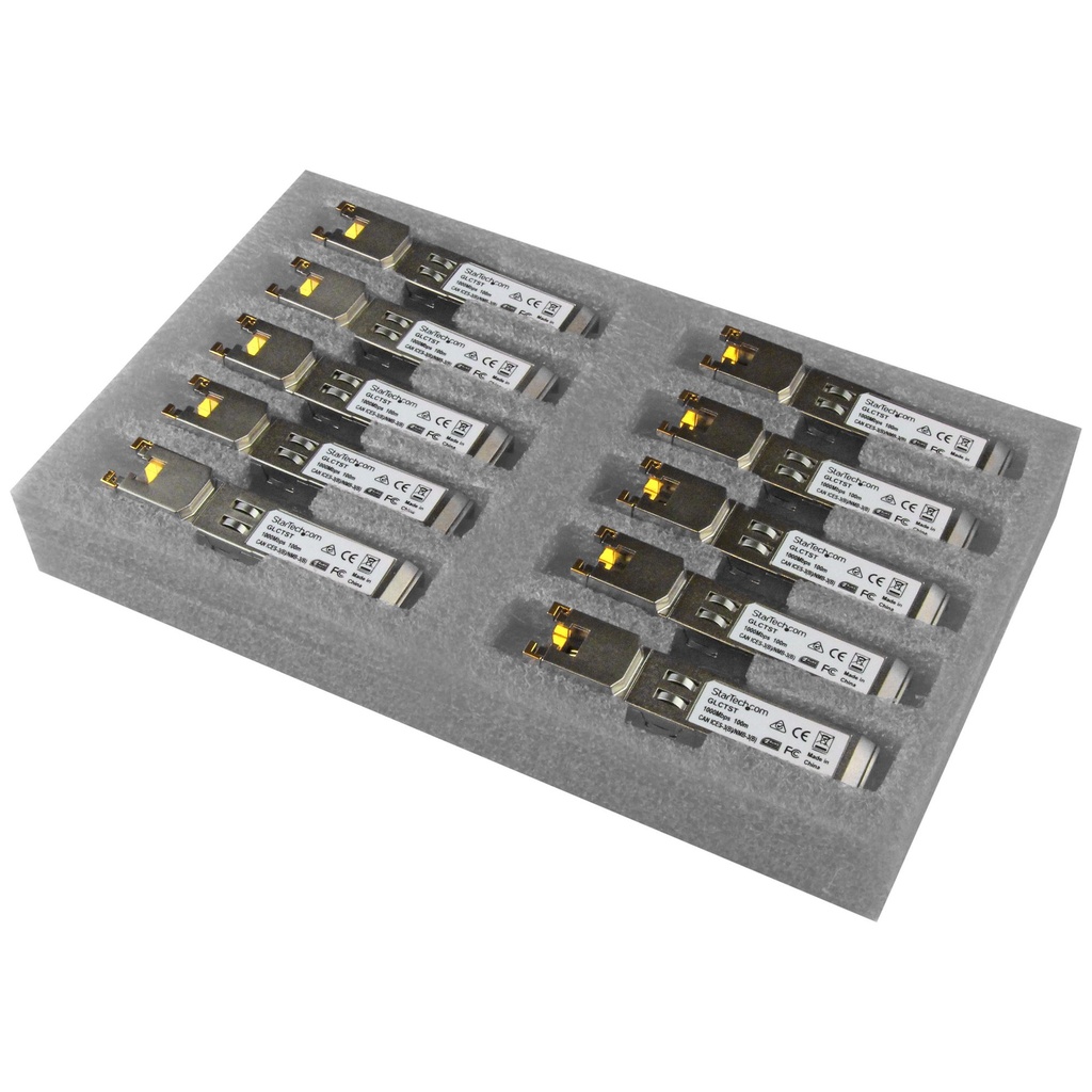 [GLCT10PKST] Paquete de 10 Módulos SFP Compatibles con Cisco GLC-T - 1000BASE-T - SFP a RJ45 Cat6 / Cat5e - SFP Ethernet Gigabit de 1Gb - RJ45 - 100m - Cisco Firepower, ASR920, IE2000