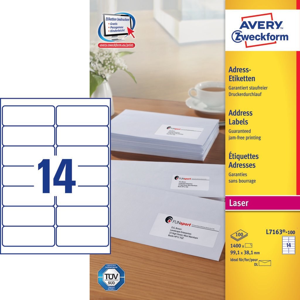 [L7163-100] L7163-100 etiqueta autoadhesiva Rectángulo redondeado Permanente Blanco 1400 pieza(s)