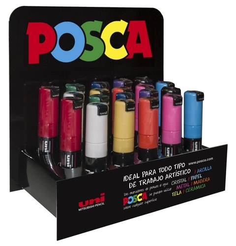 [182634558] Posca PC-8K No Permanente Punta Biselada 8.0 mm Colores Surtidos - Expositor de 20 unidades - Color no elegible