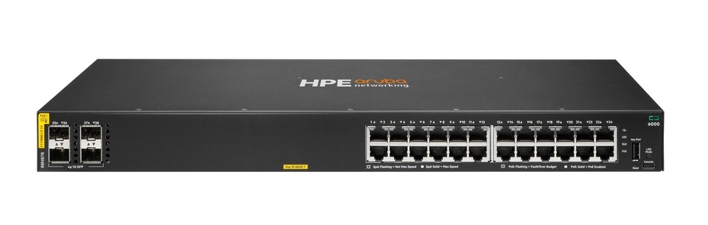 [R8N87B#ABB] Aruba Networking CX 6000 24p 10M/100M/1G Class4 PoE 4p SFP 1G 370W Switch