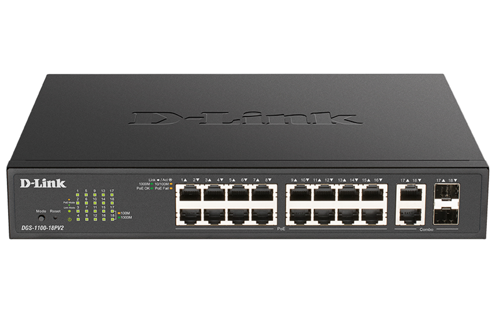 [DGS-1100-18PV2] DGS-1100-18PV2 switch Gestionado L2 Gigabit Ethernet (10/100/1000) Energía sobre Ethernet (PoE) 1U Negro