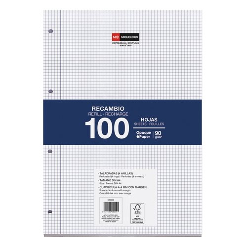 [MR9009] MIQUELRIUS RECAMBIO 4 TALADROS 100 HOJAS 90 GR 4X4 A4