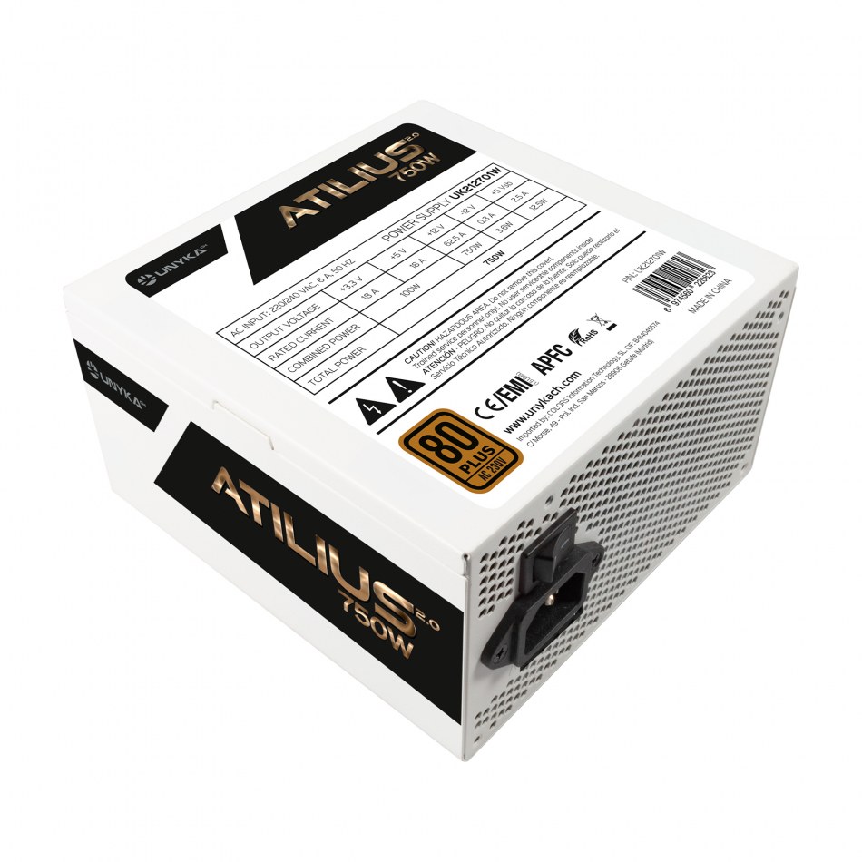 [UK212702] Atilius 2.0 White 750W 80 Plus Bronze Fuente de Alimentacion 750W ATX 2.3 - APFC - Ventilador 120mm