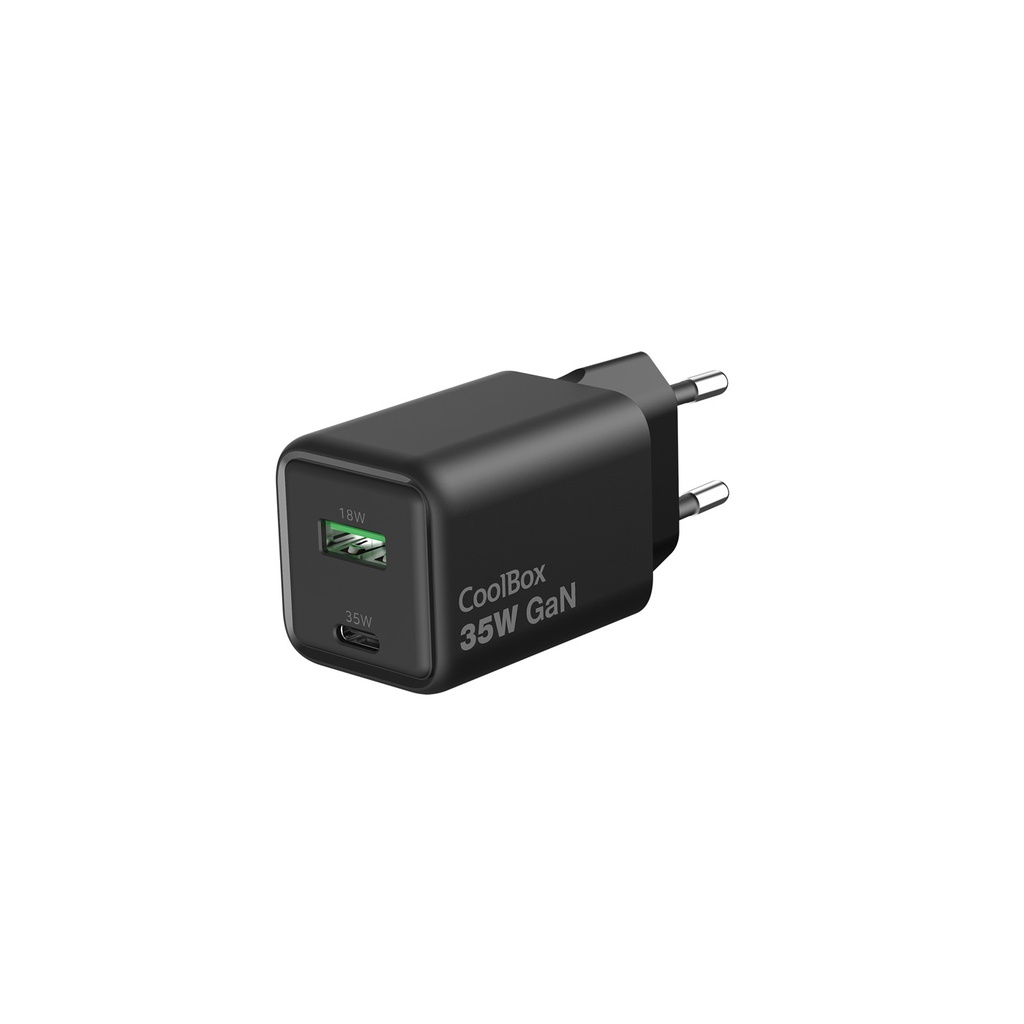[COO-CUP-35CA-B] CARGADOR GAN 35W USB-A/USB-C PARED NEGRO
