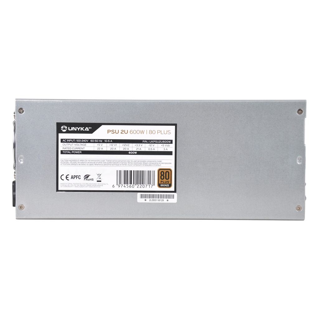 [UKPSU2U600W] Fuente de Alimentación 2U 600W 80 Plus Bronce