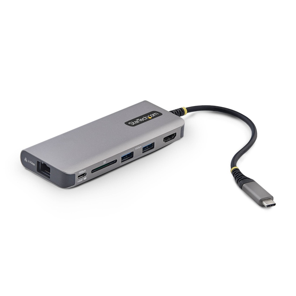 [177B-USBC-MULTIPORT] Adaptador Multipuertos USB-C a HDMI - PD 140W - Hub Ladrón USB de 3 Puertos - 4K 60Hz - Ranura para Tarjetas SD - Mini Docking Station Tipo C - Red Ethernet de 2,5Gb - Para MacBook