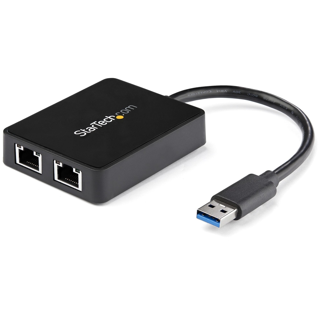 [USB32000SPT] Adaptador Tarjeta de Red NIC Externa USB 3.0 de 2 Puertos Ethernet Gigabit RJ45 y 1 Puerto USB - 10/100/1000 - Adaptador Externo NIC USB a LAN Gigabit