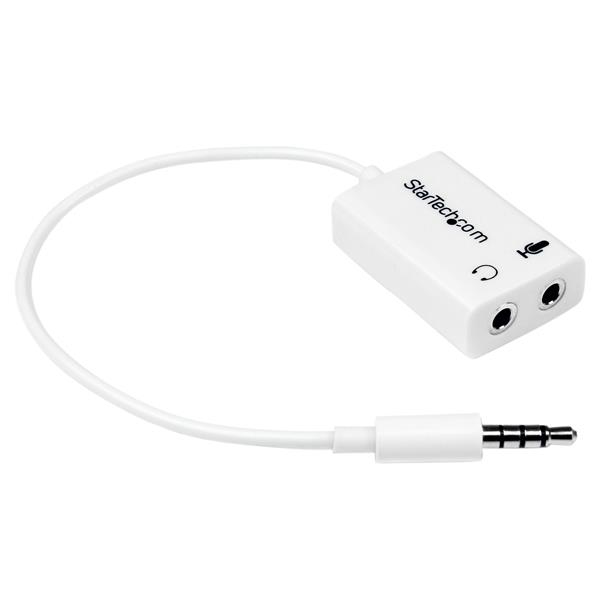 [MUYHSMFFADW] Adaptador de Auriculares con Micrófono Mini-Jack 3,5mm 4 pines a Conectores de Auriculares y de Micrófono - M a 2xH Blanco