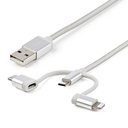 Cable Trenzado de 1m USB a Lightning USB-C y Micro USB - Cable Cargador para Teléfono Móvil iPhone iPad Tablet