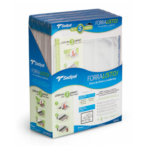 [02213] BLISTER 5 FUNDAS DE FORRO CON 2 SOLAPAS AJUSTABLES 28 CM SADIPAL 02213