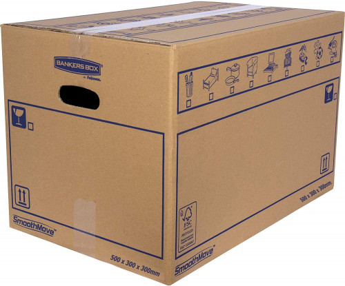 Pack 10 Unid. CAJA DE MUDANZA MONTAJE MANUAL L 500X300X300. CARTÓN DOBLE BANKERS BOX 6208201
