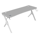 MGDXL, Mesa Gaming Ergonómica, Soporte Auriculares y Bebida, Escritorio PC, 160x60cm, Blanco