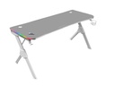 MGD140RGB, Mesa Ergonómica Gaming RGB, Soporte Auriculares y Bebida, Alfombrilla Ratón, 140x60cm, Blanco